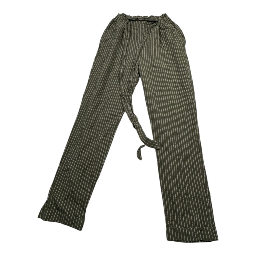 SENNA Olive Green Striped Paperbag Waist Tie Waist Pants‎ Size XS